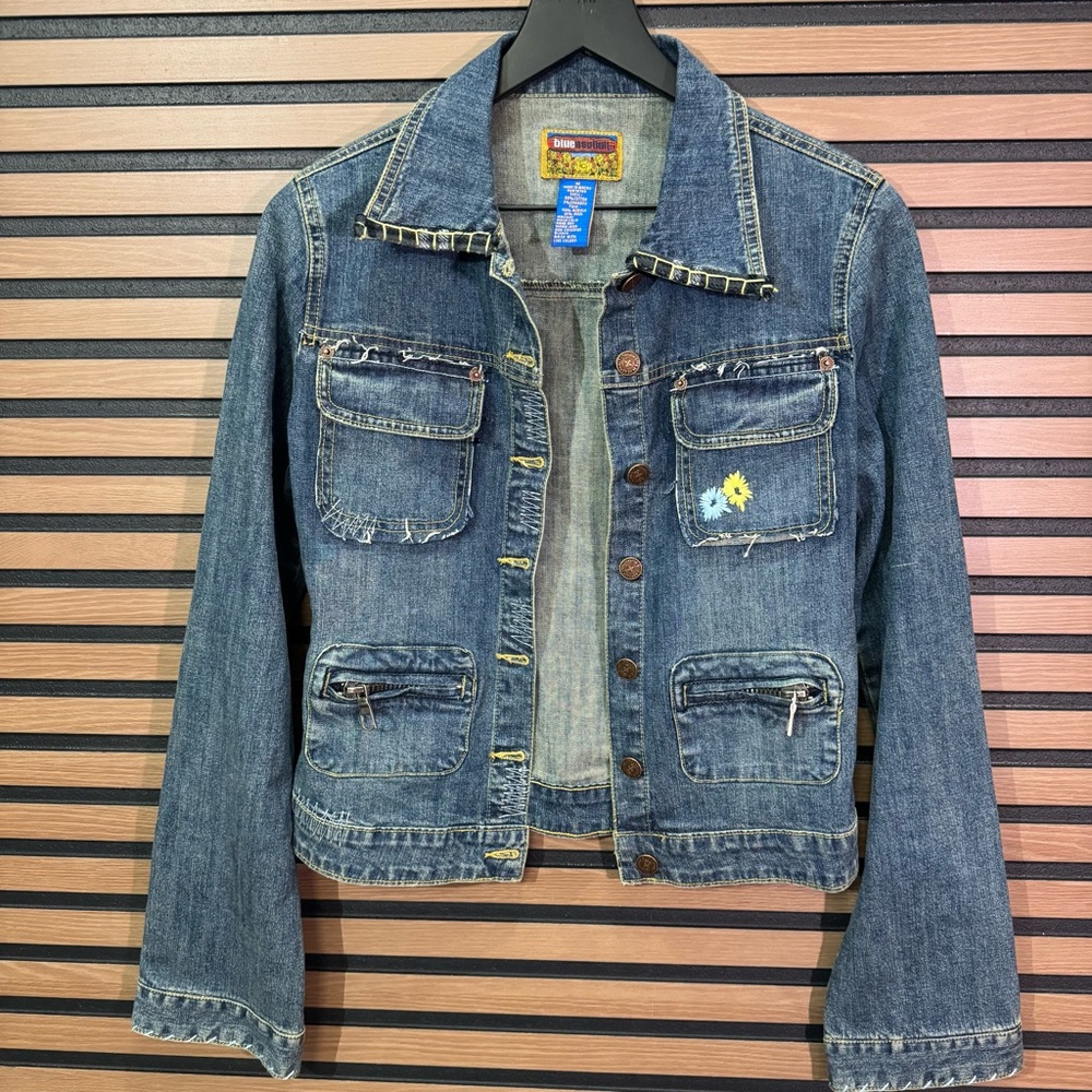 Vintage Blue Asphalt Denim Jacket with Floral Patch